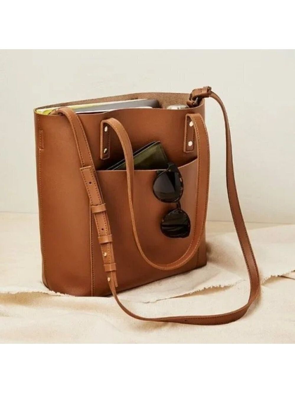 NWT Henny + Lev Cognac Brown Vegan Leather 2-in-1 Everyday Tote Purse Bag